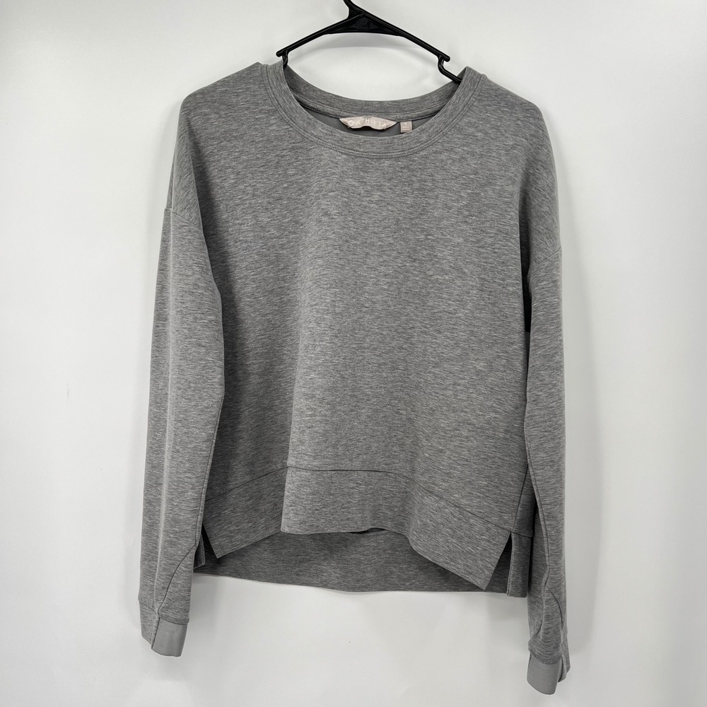 Athleta Gray Sweatshirt Pullover Long Sleeve Crew Neck Side Slit Size S